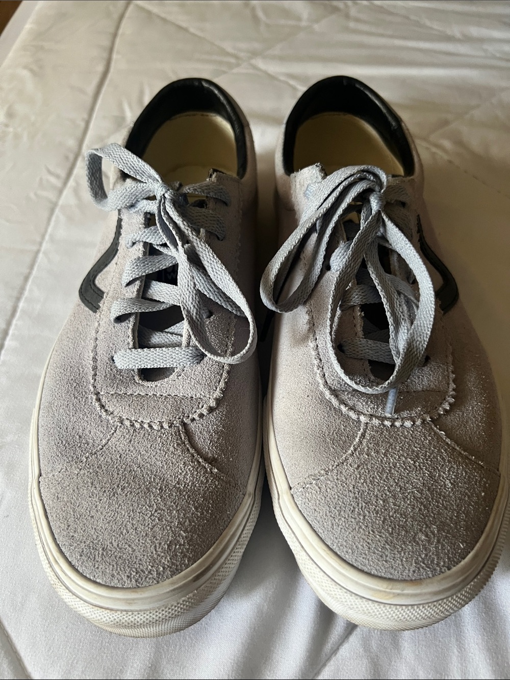 Vans Women's Light Gray Suede Lace-Up Sneakers with Black Accent